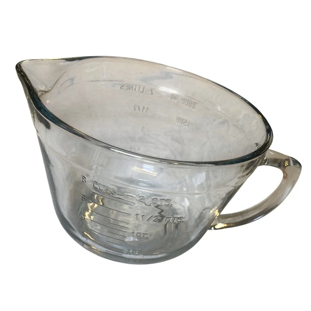 Vintage Anchor Hocking 2 Qt 8 Cup Glass Batter‎ Bowl Measuring Mixing Bowl USA